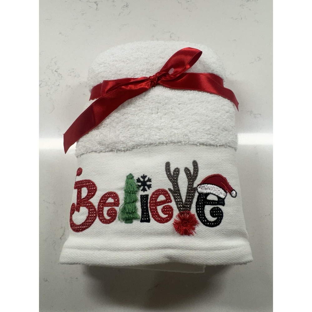 Balsam & Fir BELIEVE Christmas Towel Santa Tree Holiday Bathroom Kitchen NEW